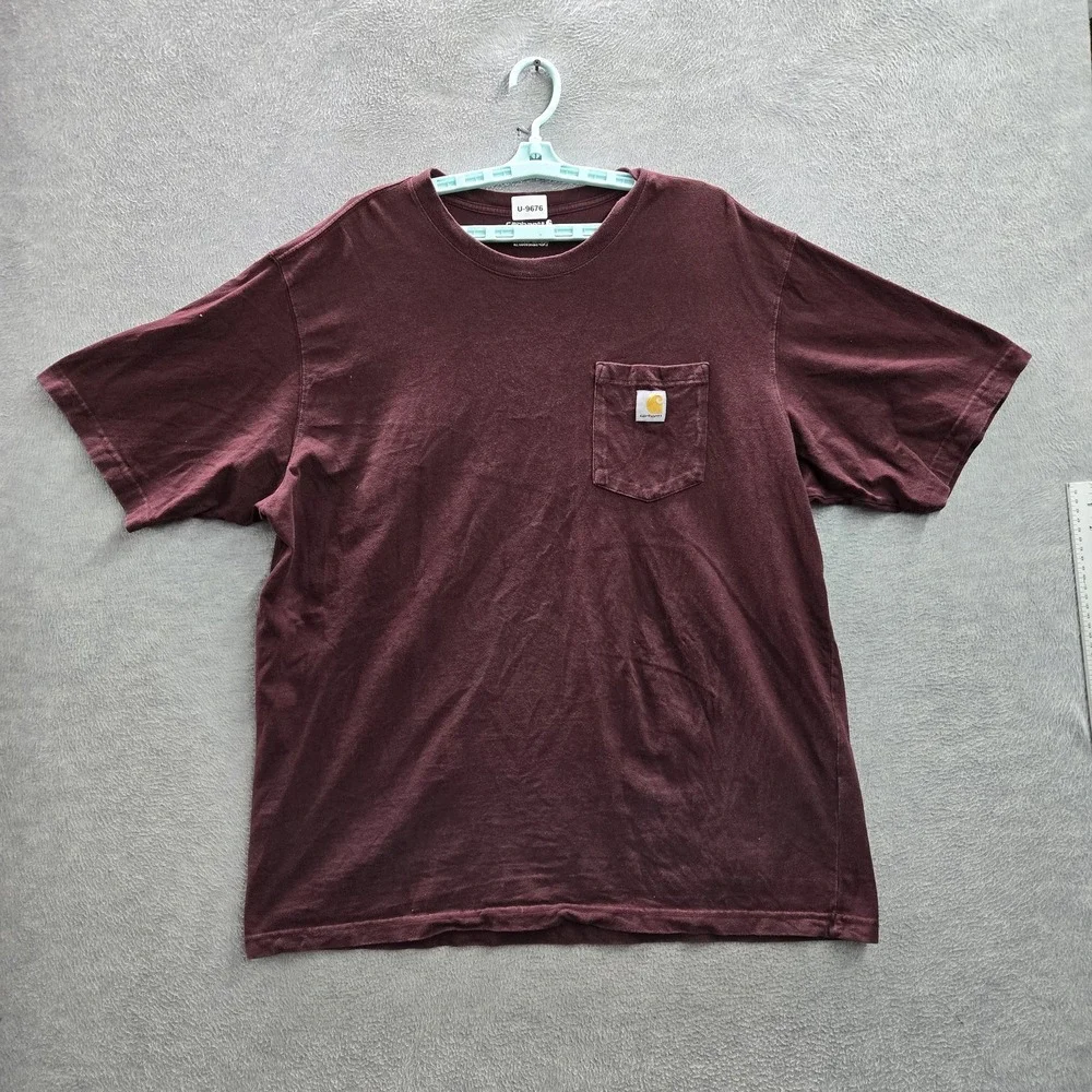 Carhartt Men Shirt XL Red K87 Long‎ Sleeve Pocket Shirt Logo Short